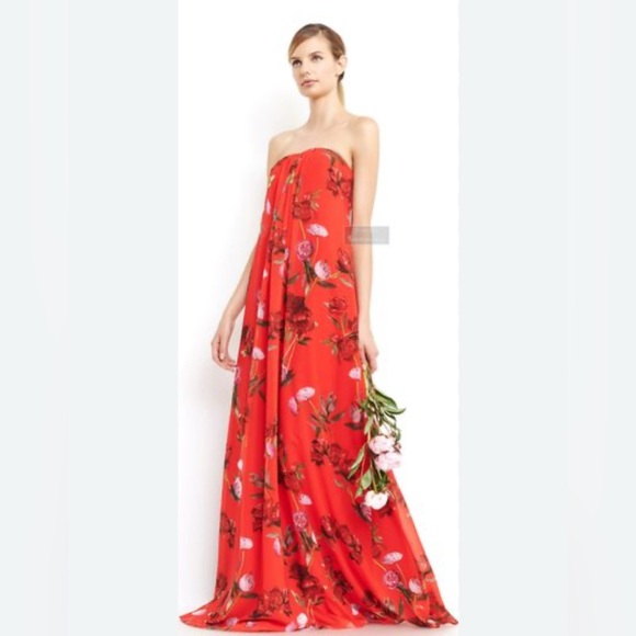 ERIN by Erin Fetherston Strapless Red Floral Dress - Picture 1 of 4